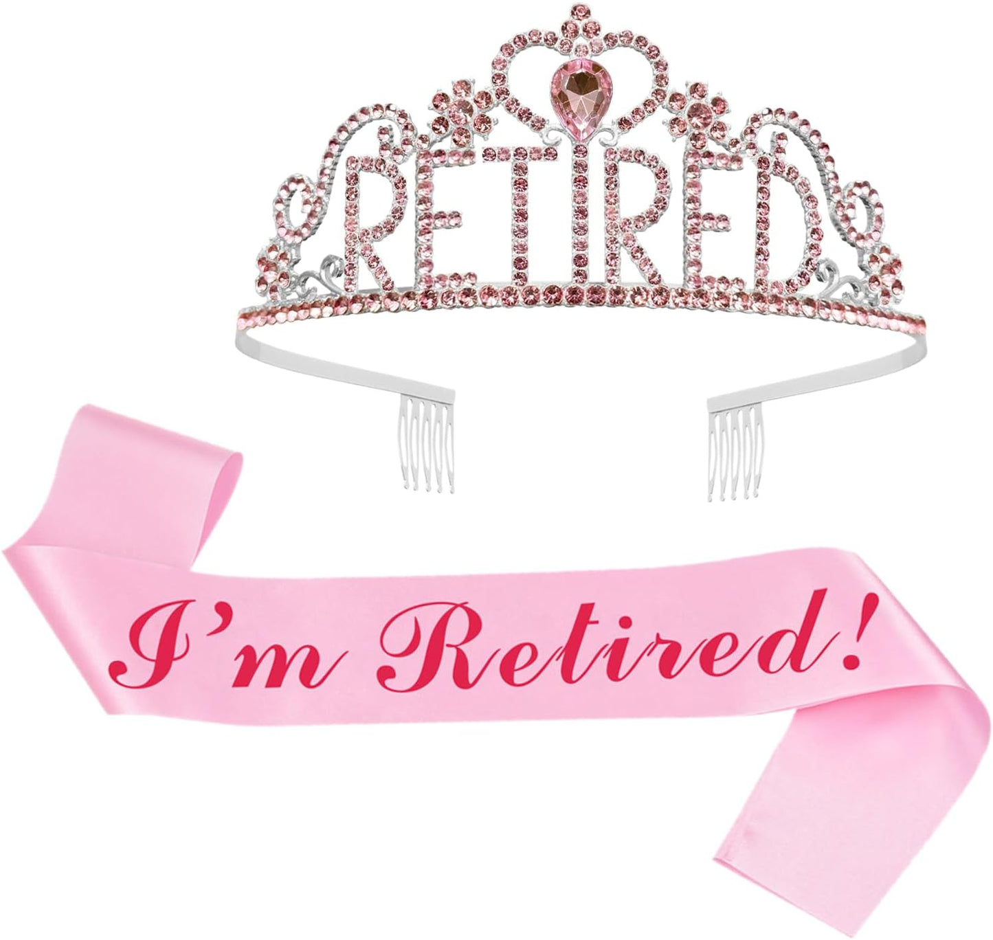 JETKONG Retirement Party Decorations Retired Tiara/Crown, Retired Sash for Women Retirement Gifts, Retirement Party Supplies, Gifts, Favors (Rose Gold)