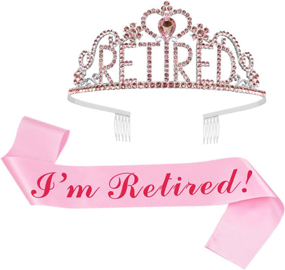 JETKONG Retirement Party Decorations Retired Tiara/Crown, Retired Sash for Women Retirement Gifts, Retirement Party Supplies, Gifts, Favors (Rose Gold)