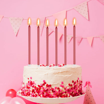 BEAN LIEVE 24-Count Birthday Candles - Long Thin Cake Candles Slow Burning Candles for Birthday, Wedding, Lucky Party Decoration (Champagne Gold)