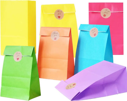 Future Life 24 pcs Rainbow Party Favor Paper Bags, 5.2 * 3.2 * 9.6 Inch, Food Safe Kraft Paper and Ink, Natural (Biodegradable), Vivid Colored,Give Away Bags.