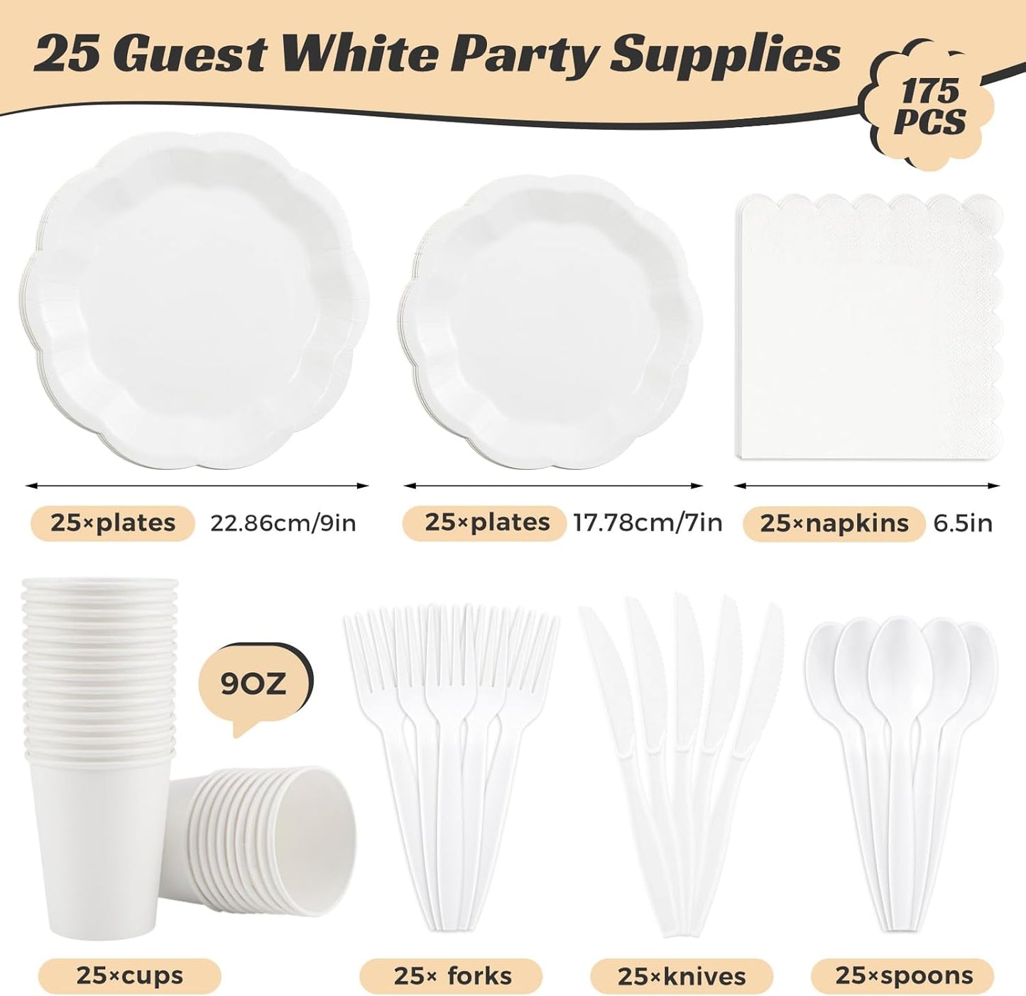 NatNarr 175 Pcs Sage Green Plates and Napkins Set, 25 Guest Sage Green Party Supplies Include Scalloped Paper Plate Napkin Cup Forks Knives Disposable Plastic Cutlery for Wedding Baby Shower Birthday