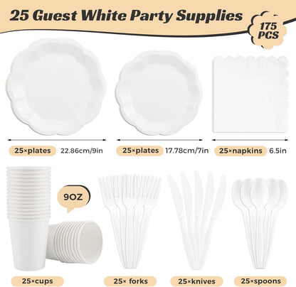 NatNarr 175 Pcs Sage Green Plates and Napkins Set, 25 Guest Sage Green Party Supplies Include Scalloped Paper Plate Napkin Cup Forks Knives Disposable Plastic Cutlery for Wedding Baby Shower Birthday