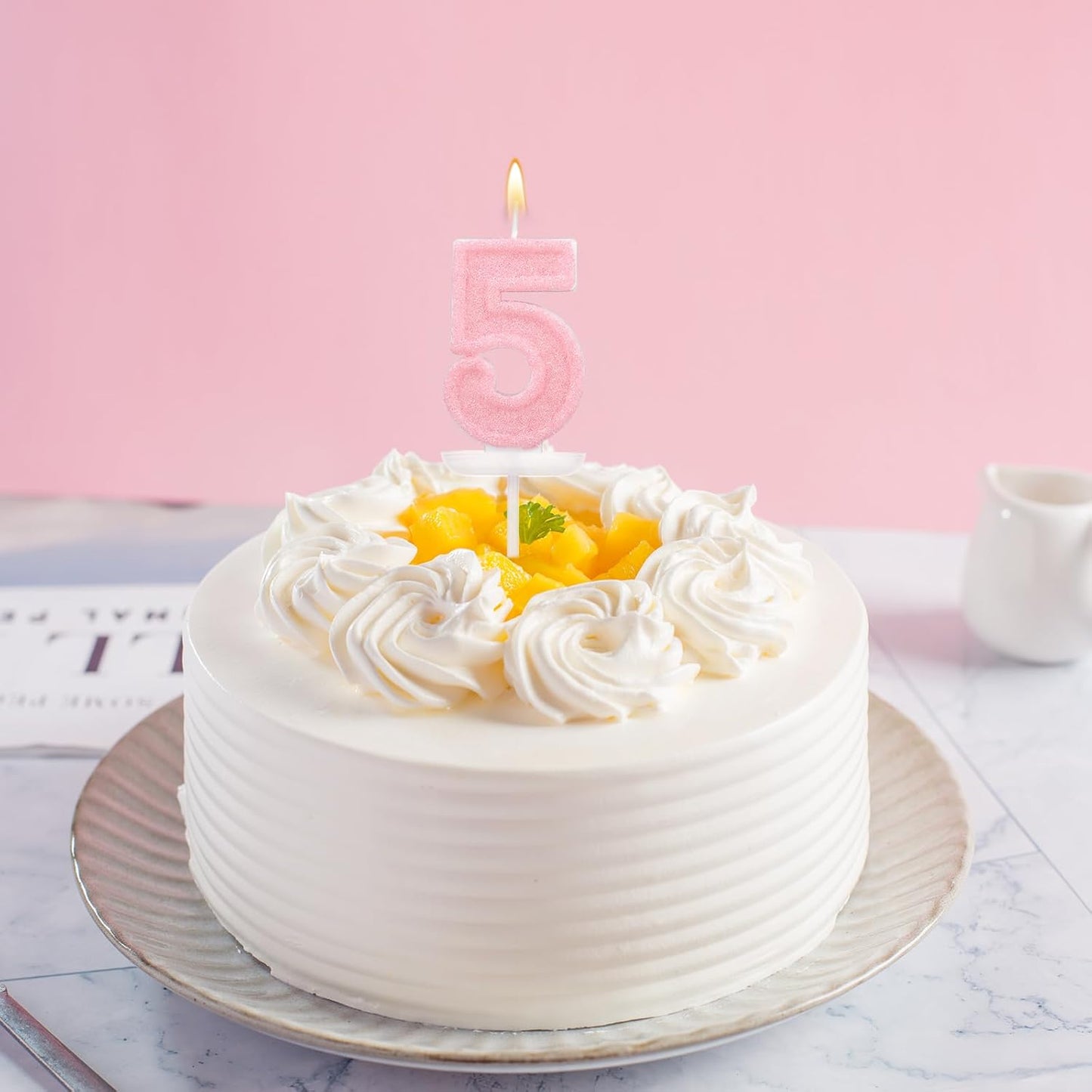 Pink Number One Birthday Candles, Romantic Cake Glitter Pink Number 1st Candles Anniversary Cake First Topper Decoration Cute Birthday Party Supplies for Wedding Anniversary Celebration Supplies (1)