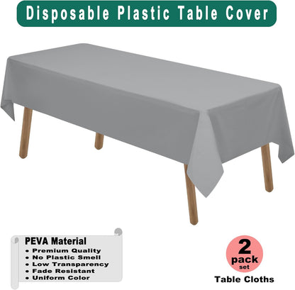 PARTY ULYJA White Plastic Tablecloths 2 Pack Disposable Table Covers 54 x 108 Inch Bridal Shower PEVA Vinyl Table Cloths for Picnic Birthday Wedding Banquet Parties 8 ft Rectangle Table Use