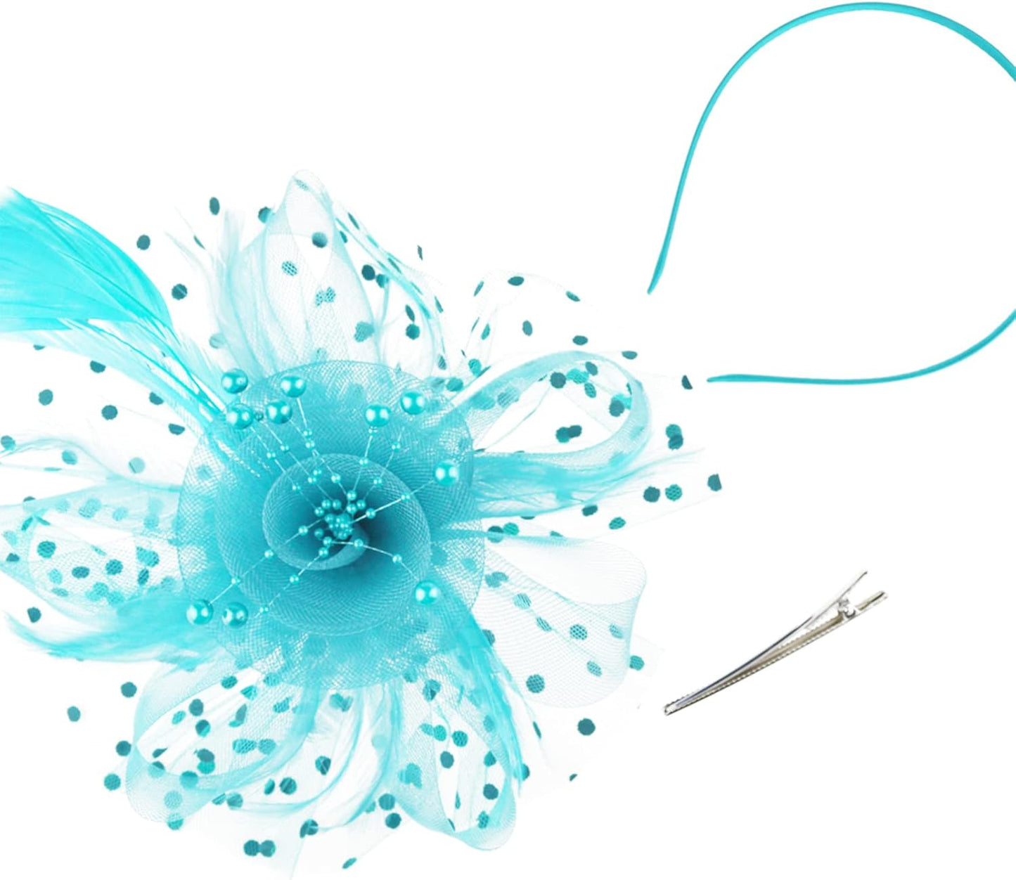 DRESHOW Fascinators Hat Flower Mesh Ribbons Feathers on a Headband and a Clip Tea Party Headwear for Girls and Women - Colors A
