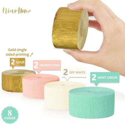 NICROHOME EUR Wedding Party Decorations, 8 Rolls Moss Sage Green Pink Crepe Paper Streamers for Boho Baby Shower, Wedding, Engagement Party, Spring Party, Birthday Party Supplies, 82 ft Long