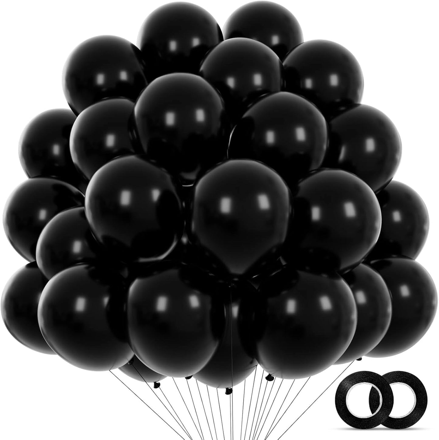 110pcs Black Balloon 12 inch, Black Latex Balloons for Birthday Party Baby Shower Wedding(with 2 Ribbons). - Colors A
