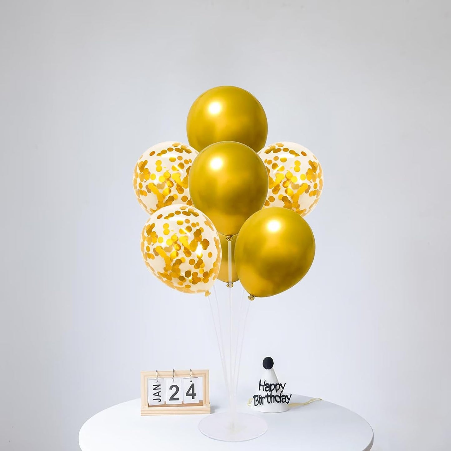 6 Set Balloon Stand Kit for Table Centerpieces With Balloon and Base Party Decorations for Birthday Wedding Retirement Graduation Baby Shower (Black Gold)