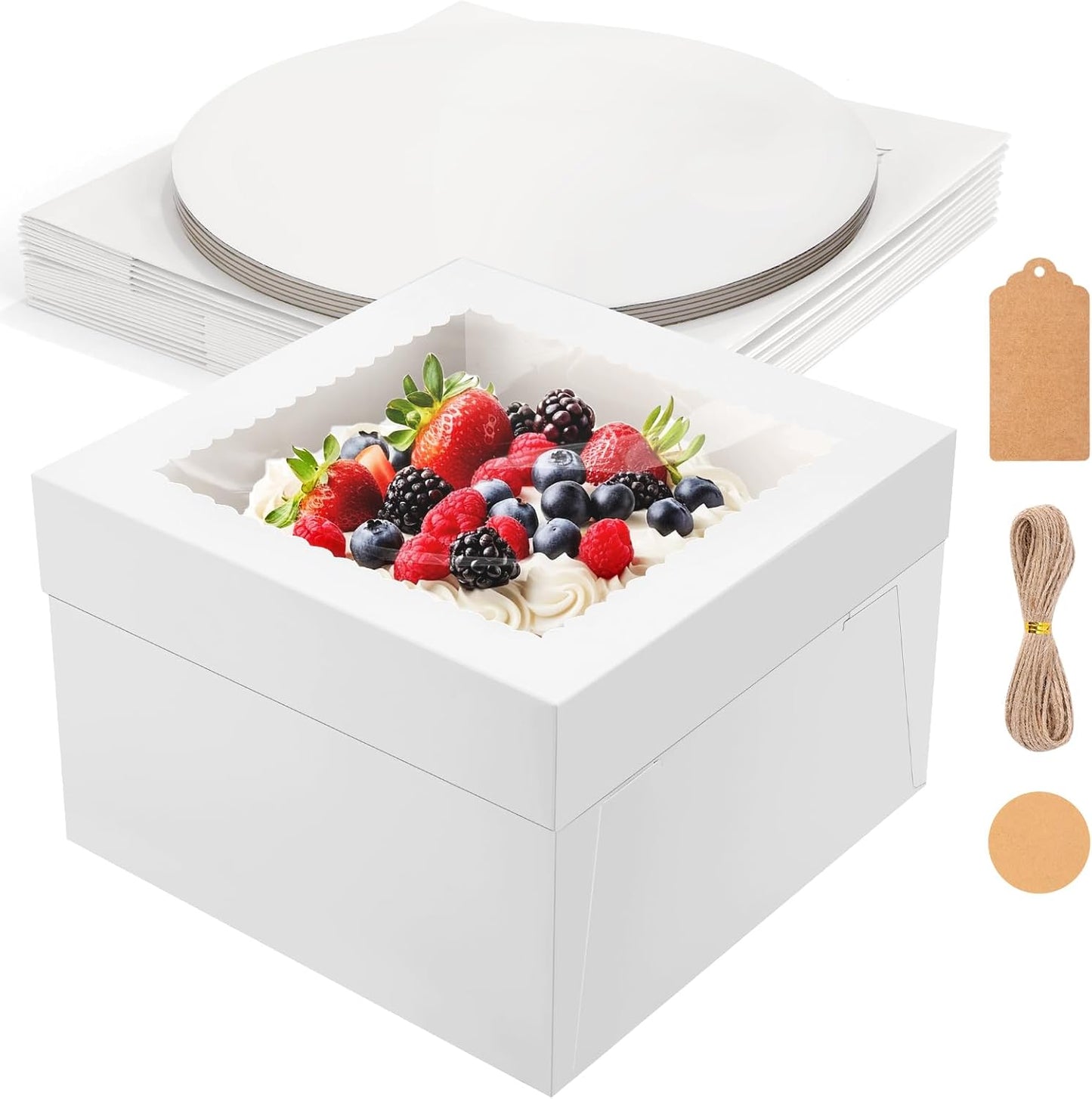 NEOACT 30 Pcs Cake Boxes, 12x12x8 Inch White Bakery Boxes with Window Cake Containers 12 Inch large Cake box for Birthday Party, Wedding,Tall Dessert Cardboard Boxes
