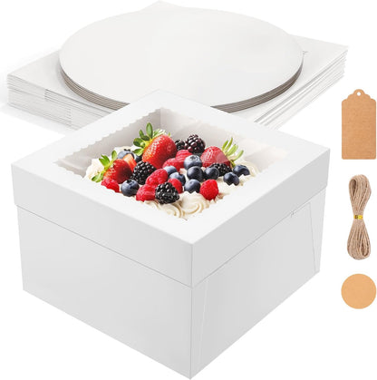 NEOACT 30 Pcs Cake Boxes, 12x12x8 Inch White Bakery Boxes with Window Cake Containers 12 Inch large Cake box for Birthday Party, Wedding,Tall Dessert Cardboard Boxes