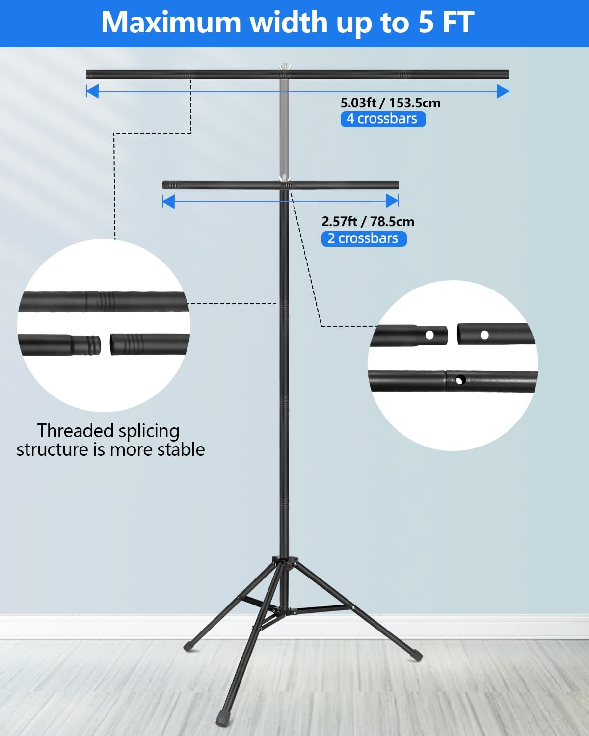 HEMMOTOP T Shape Backdrop Stand, 8x6.8ft(HxW) Portable Photo Background Stand Kit for Parties, Green Screen Stand Only with 5 Spring Clamps and Carrying Case, Banner Holder for Photoshoot, Photography