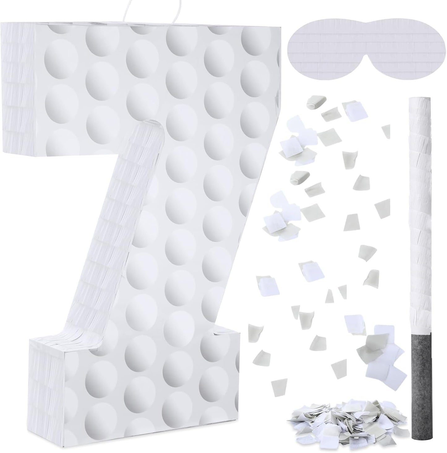 Gemscream Golf Number 7 Piñata with Stick Blindfold and Confetti Golf Birthday Decorations Sports Themed Piñata 7th Birthday Party Supplies