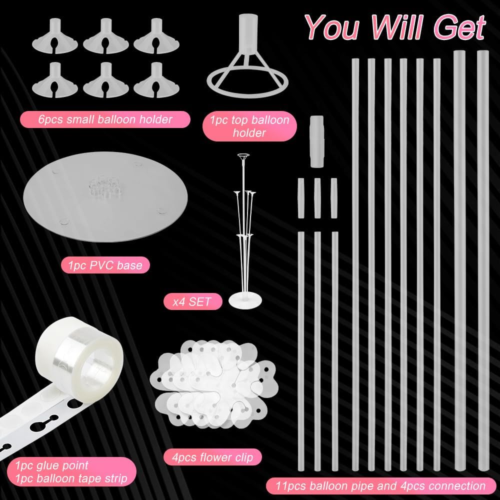 Balloon Stand kit 4 Sets 10 Pcs Balloon Arch Kit Balloons Sticks with Base Balloons Tape Balloon Arch Stands for Table Floor Party Baby Shower Decorations Table Centerpiece Decor Wedding Birthday