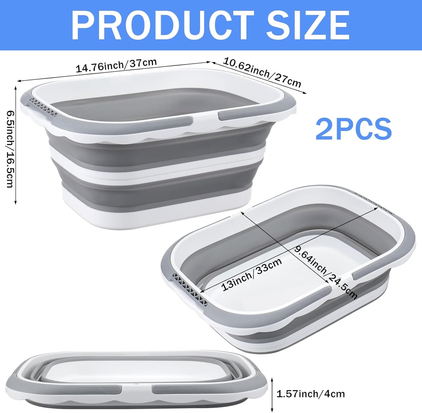 2 Pack Ice Buckets for Parties, Foldable Beverage Tub, Collapsible Ice Bucket for Wine Beer Champagne, Large Beer Ice Buckets Drink Cooler, Space Saving Ice Storage Tub Ice Cube Bin (8.5L*2)