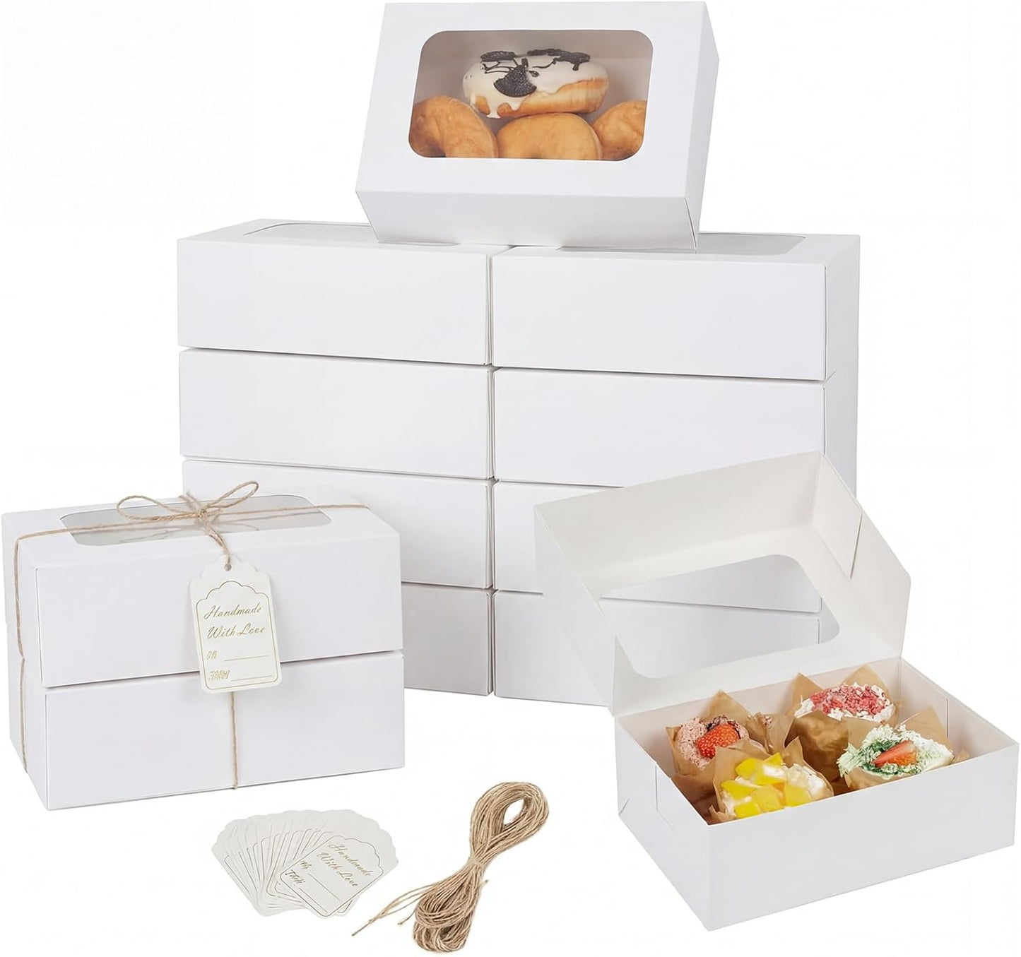 YEKTFS 24 Pcs Cookie Boxes with Window for Paper Gift Giving Brown Bakery Gift Boxes 9 x 6.3 x 3 Inch, Easy Estate Holiday Packaging for Cookie, Cupcaked, Donuts & Pastries