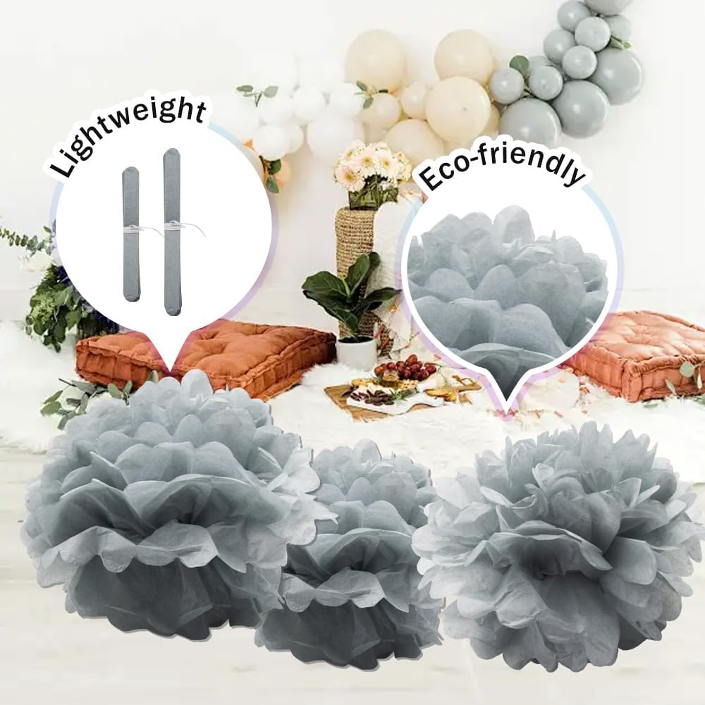 Yosawa 12 Pcs Tissue Paper Pom Poms Flowers,10''12''Paper Flower Party Decorations for Wedding Birthday Baby Shower Baby Girl Room Nursery Decoration（Sky Blue/ZH）