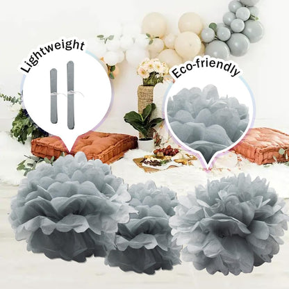 Yosawa 12 Pcs Tissue Paper Pom Poms Flowers,10''12''Paper Flower Party Decorations for Wedding Birthday Baby Shower Baby Girl Room Nursery Decoration（Sky Blue/ZH）