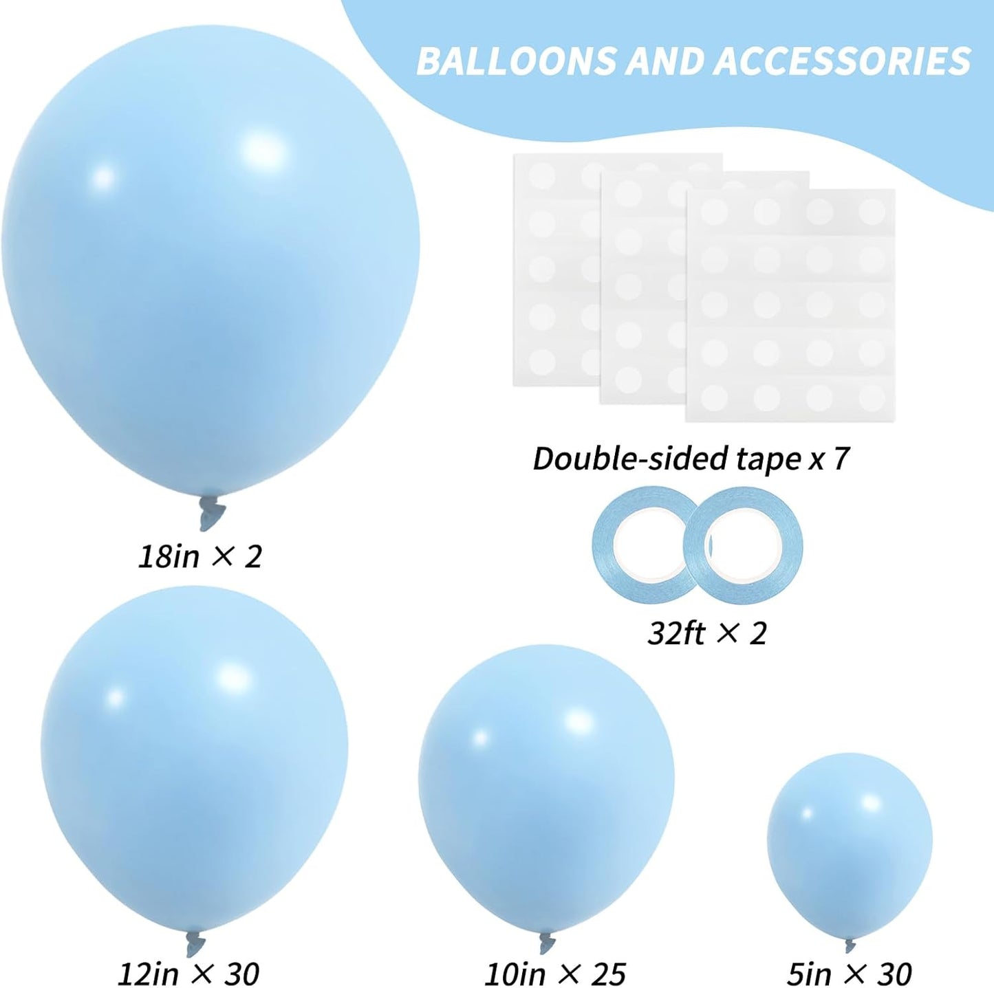 RUBFAC 87pcs Metallic Blue Silver Balloon Garland Arch Kit, 18 12 10 5 Inch Blue Silver Confetti Latex Party Balloons for Birthday Graduation Baby Shower Decoration