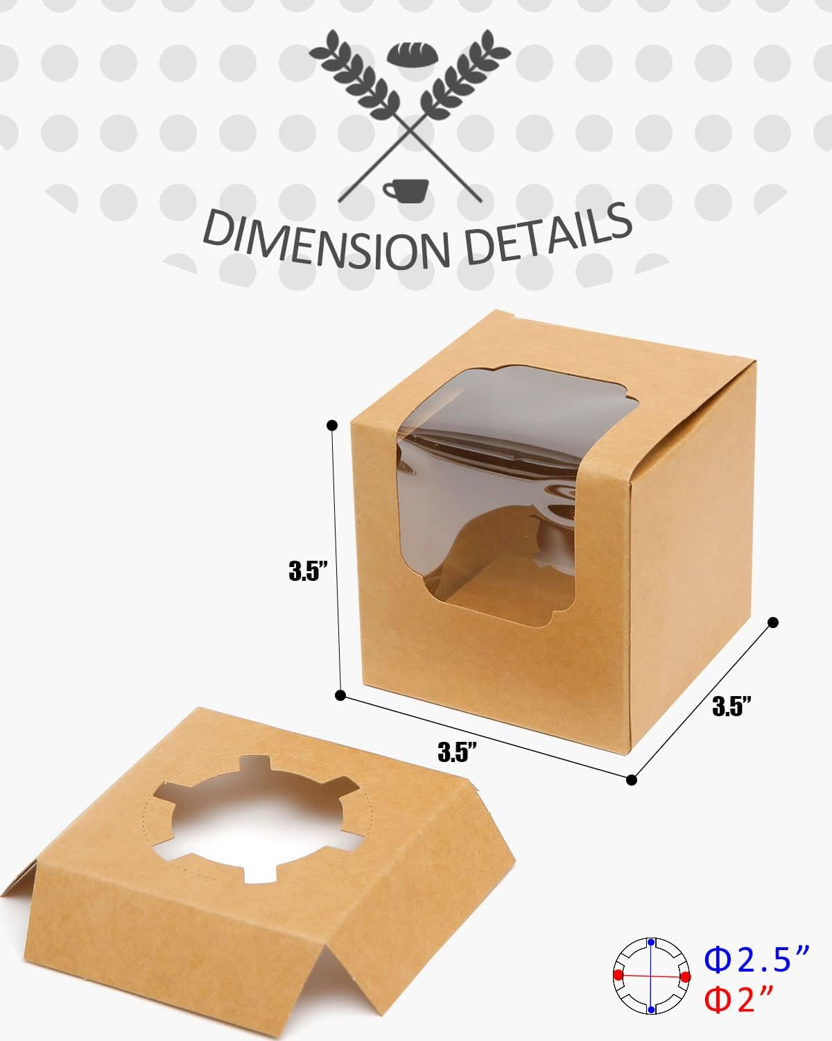 qiqee 60-Packs Cupcake Boxes Auto-pop up Individual Cupcake Container White 3.5" x 3.5" x 3.5" Single Cupcake Boxes