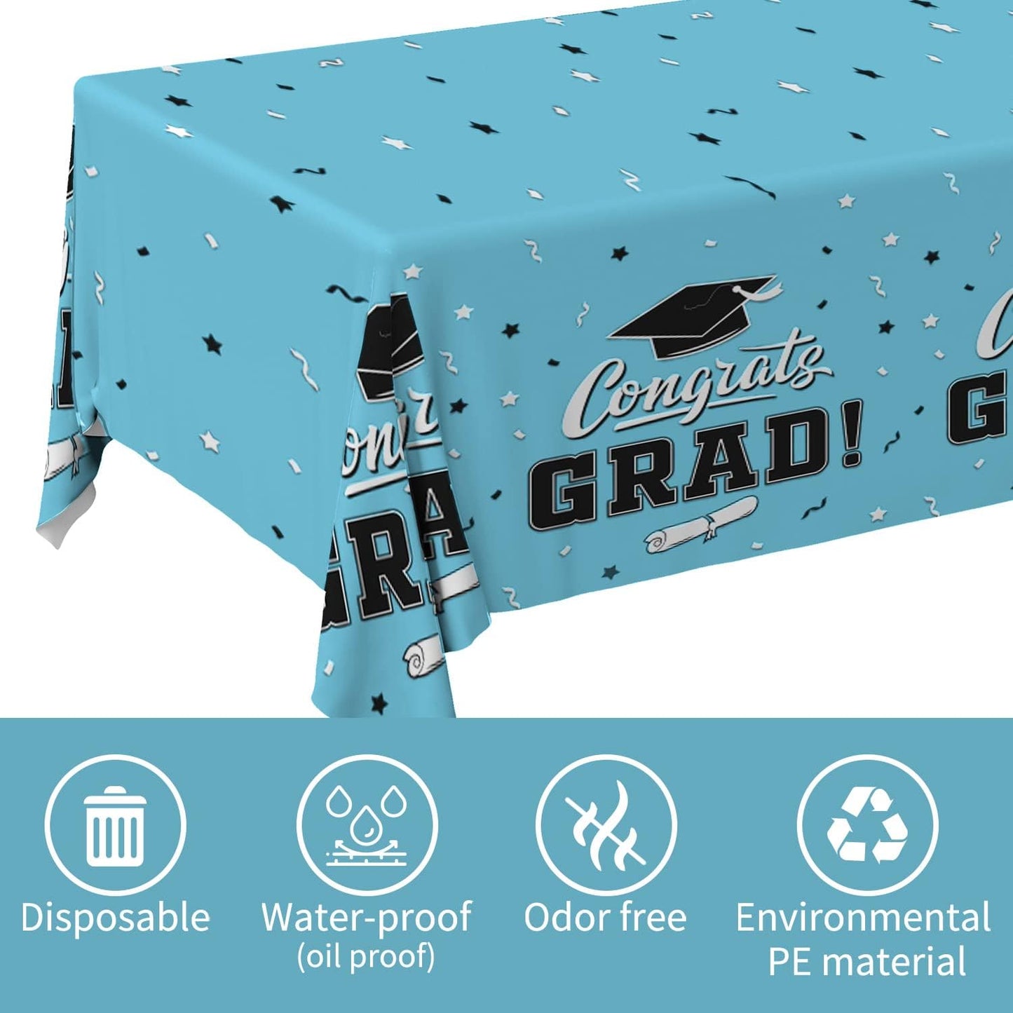Gatherfun Graduation Party Decorations, Gongrats Grad Tablecover for Graduation Party Supplies, 3 pcs Green Table Cloths, 54"x108"