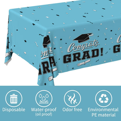 Gatherfun Graduation Party Decorations, Gongrats Grad Tablecover for Graduation Party Supplies, 3 pcs Green Table Cloths, 54"x108"