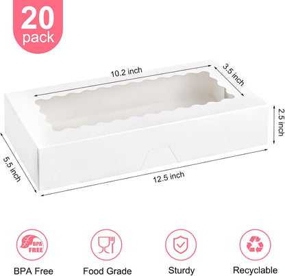 Kucoele 20 PCS Cookie Boxes with Window, 12.5 x 5.5 x 2.5 Inches Bakery Boxes Auto-Popup Treat Boxes for Chocolate Covered Strawberries, Hot Cocoa Bombs, Pastries, Donuts, Muffins