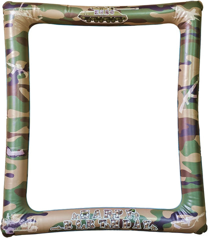 Army Soldier Theme Birthday Party Inflatable Selfie Photo Frame Military Camouflage Blow up Picture Frame Party Supplies for Army Lovers Fans Birthday Field Battle Party