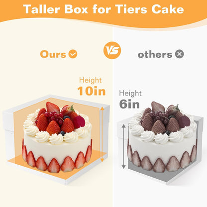 15Pcs 12x12x8 Inch Tall Cake Boxes with Clear Window & Cake Boards - Sturdy White Bakery Boxes with Scalloped Edge for Layer, Wedding, Birthday Cakes - Secure Transport for Professional & Home Bakers