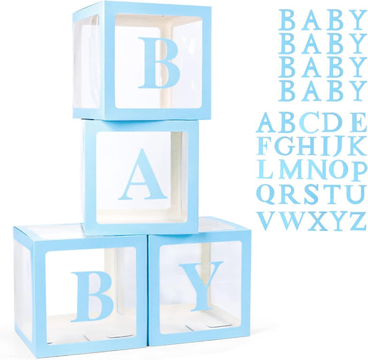 Voircoloria Baby Boxes with 42pcs Letters for Baby Shower Transparent Balloon Boxes Clear Balloon Box Blocks for Boy Girl Gender Reveal Party and Birthday Party (White)