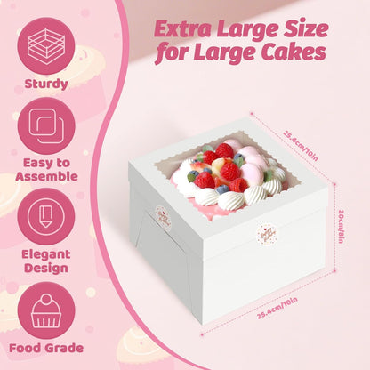 15pcs Cake Boxes,10x10x8 Inch Tall Cake Box with Window,White Bakery Boxes,Large Cookie Boxes,Bakery Boxes with Stickers ,Treat Boxes for Cake,Macaroon,Donuts, Pies, Cookies, Wedding, Birthday, Party