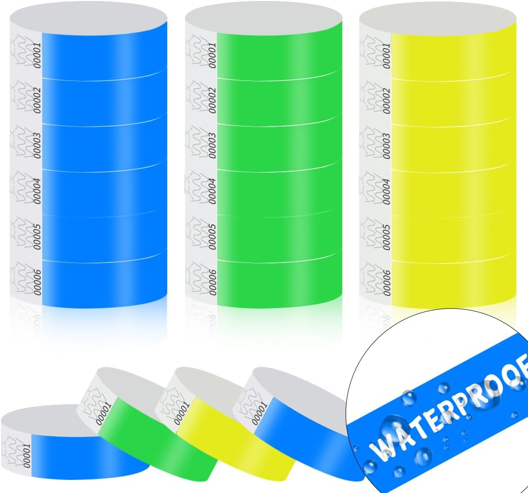 300 Pack Paper Wrist Bands for Events Waterproof Wristbands Lightweight Festival Identification Arm Bands Neon Adhesive Event Bracelets for Party（Black）