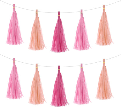 MECCANIXITY 15Pcs Light Blue Tassel Garland Banner with Rope Tissue Paper Tassels Party DIY Kits for Anniversary Wedding Birthday Party
