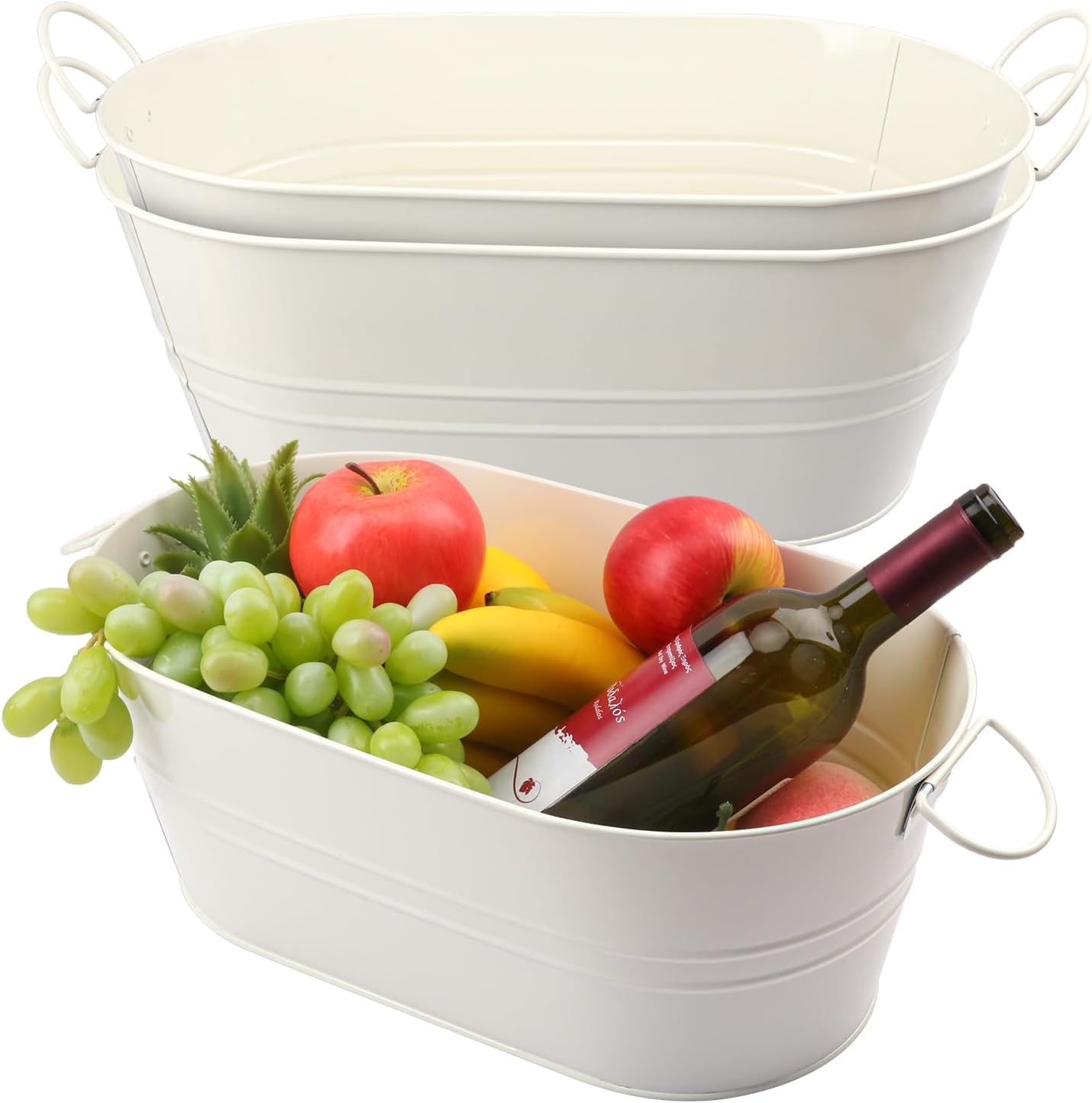 3 PCS 15.3 x 9 x 6 inches White Metal Galvanized Tub with Iron Handles, 3 Gallon Beverage Tubs for Parties, Large Ice Buckets for Beer, Wine, Cocktails & Outdoor Events