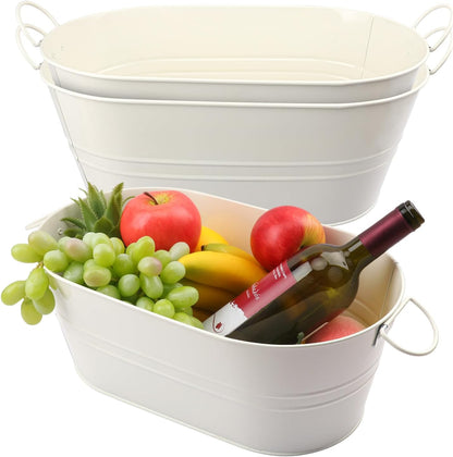 3 PCS 15.3 x 9 x 6 inches White Metal Galvanized Tub with Iron Handles, 3 Gallon Beverage Tubs for Parties, Large Ice Buckets for Beer, Wine, Cocktails & Outdoor Events