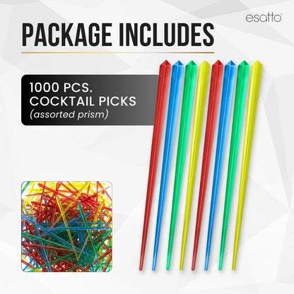 1000 Pcs Cocktail Picks Prism 7.62cm (3") - Sleek, Stylish Garnish for Cocktails, Perfect Plastic Toothpicks for Appetizers & Drinks, Versatile Fancy Skewers Food Pick for Charcuterie Parties