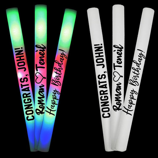 Pack of 30 Custom LED Party Foam Light Sticks Batons for Wedding, Parties, Birthdays, Guests, Party, DJ, Concerts, Festivals, Events, 3 Color Lighting Modes Batteries 16"