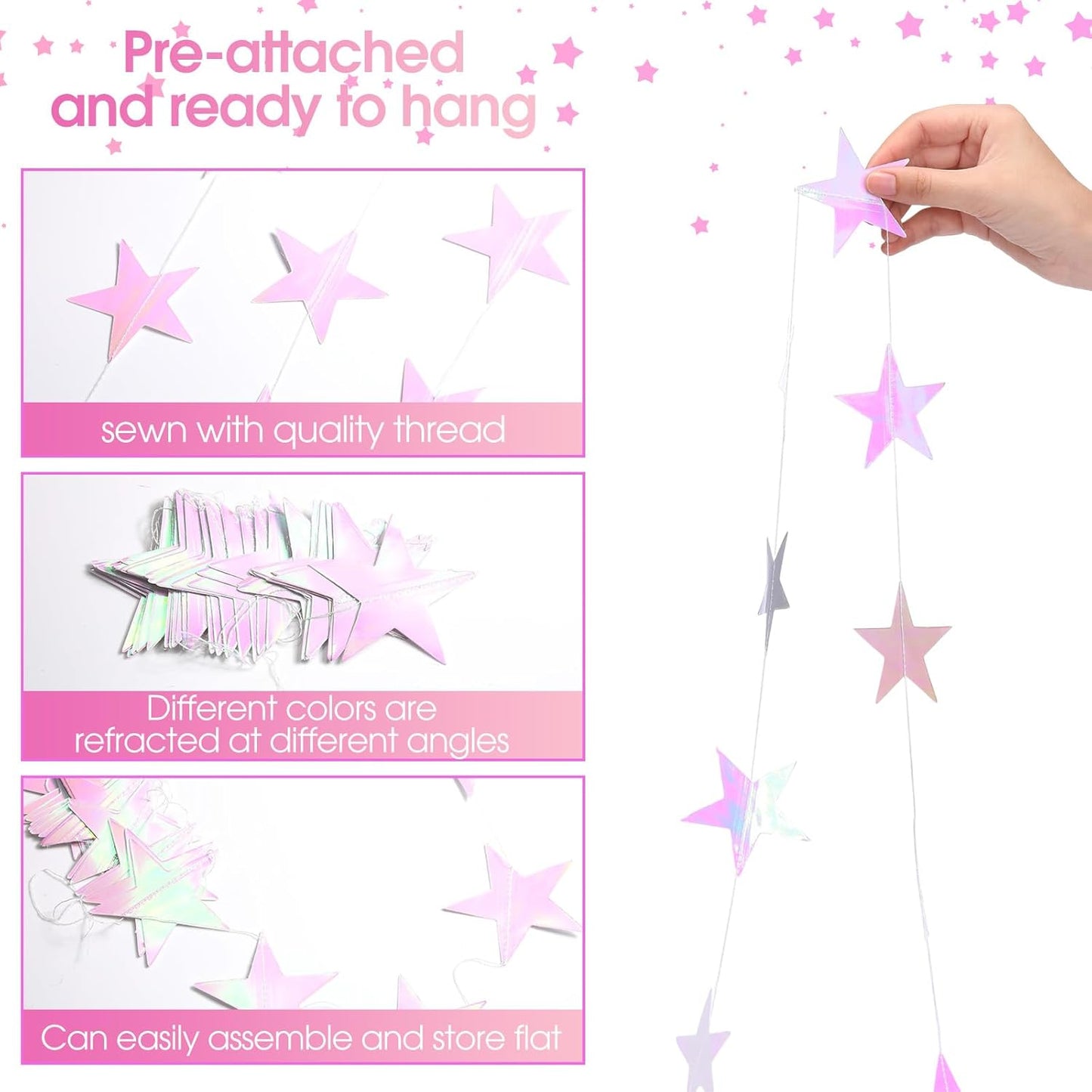 Patelai Glitter Star Garland Banner 2026 Graduation Decor 130 Feet Star Hanging Banner Twinkle Backdrop for Party Birthday Classroom Wedding Supplies(Gold)