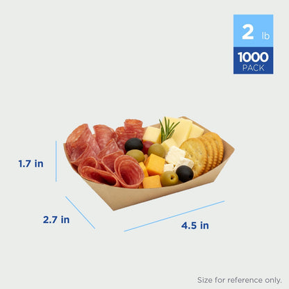 Karat Paper Food Trays Disposable [2 LB - 1,000 ct] Sturdy Food Boats, Leak Resistant | Ideal for Snacks, Nachos and Finger Foods