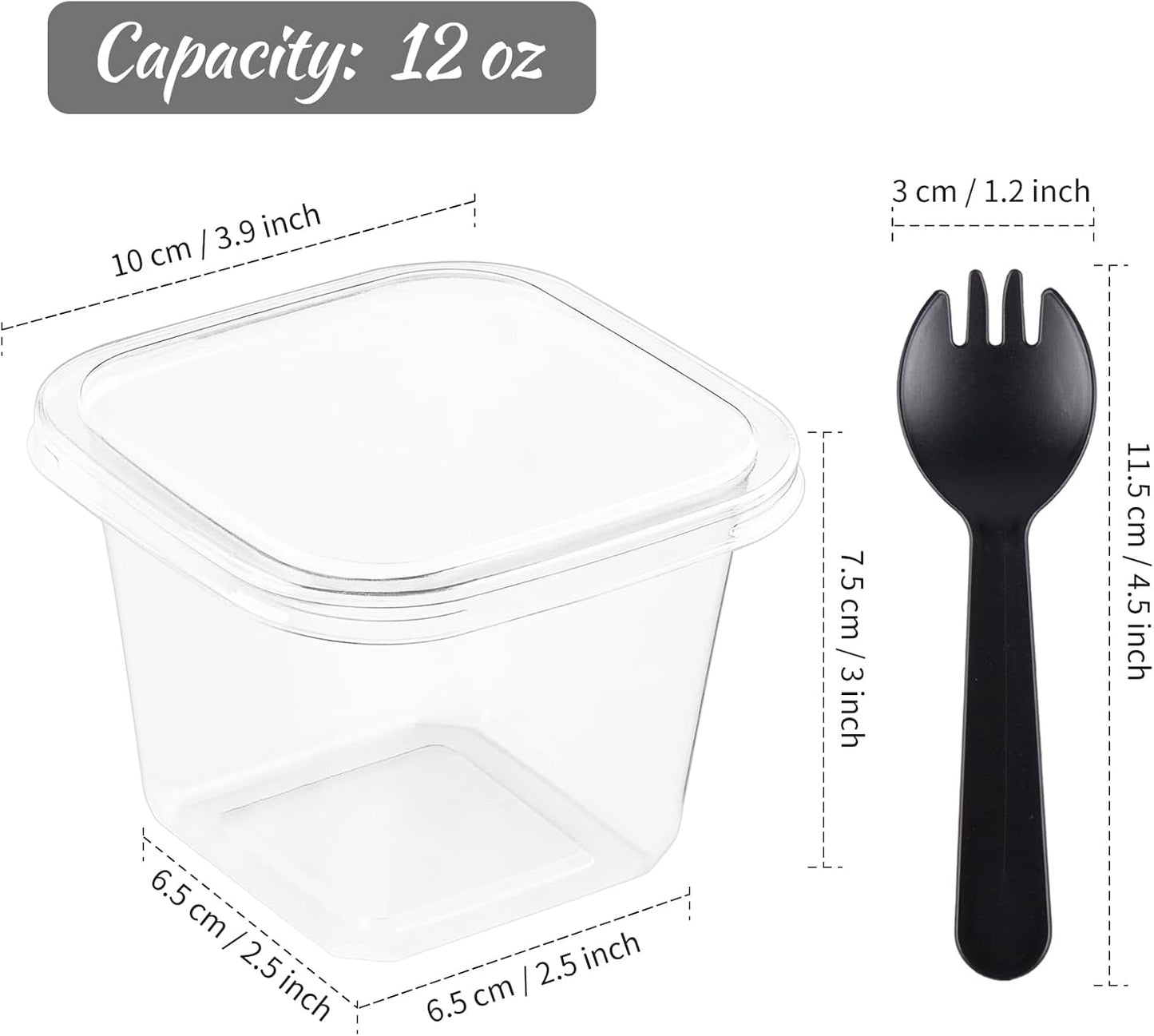 Kucoele 50 Pack 8 oz Plastic Dessert Cups with Lids and Sporks, Clear Square Cake Cups Dessert Containers for Pudding Parfait Fruit Yogurt and Shortcake