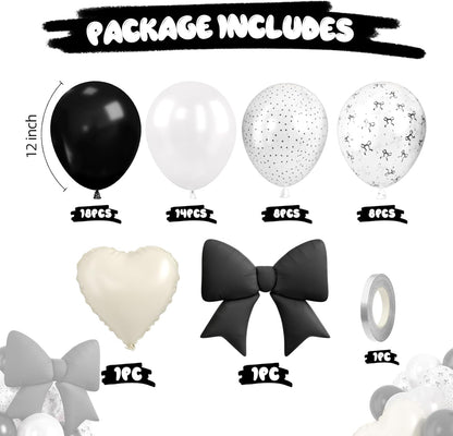 Black White Bow Balloons, 50 Pcs Pearl White Dot Printed Balloons with Black Bow and Cream Heart foil Balloon for Alternative Birthday Party Baby Shower Wedding Bachelorette Party Decorations