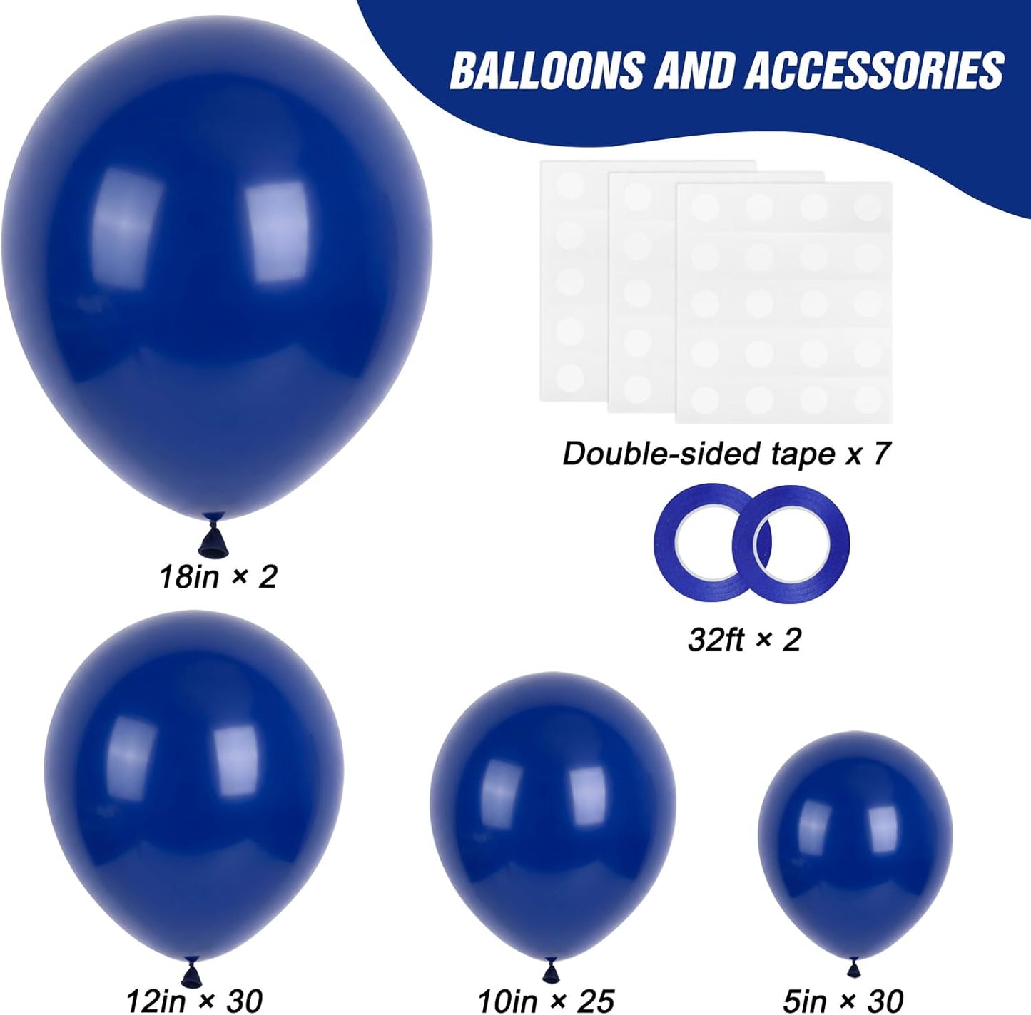 RUBFAC 87pcs Metallic Blue Silver Balloon Garland Arch Kit, 18 12 10 5 Inch Blue Silver Confetti Latex Party Balloons for Birthday Graduation Baby Shower Decoration