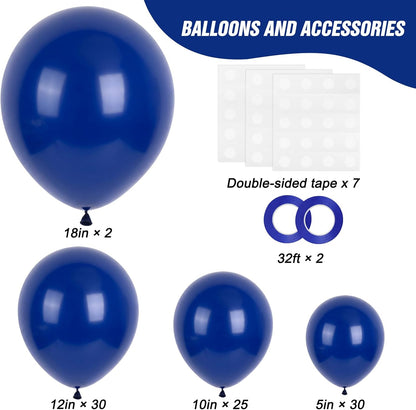 RUBFAC 87pcs Metallic Blue Silver Balloon Garland Arch Kit, 18 12 10 5 Inch Blue Silver Confetti Latex Party Balloons for Birthday Graduation Baby Shower Decoration