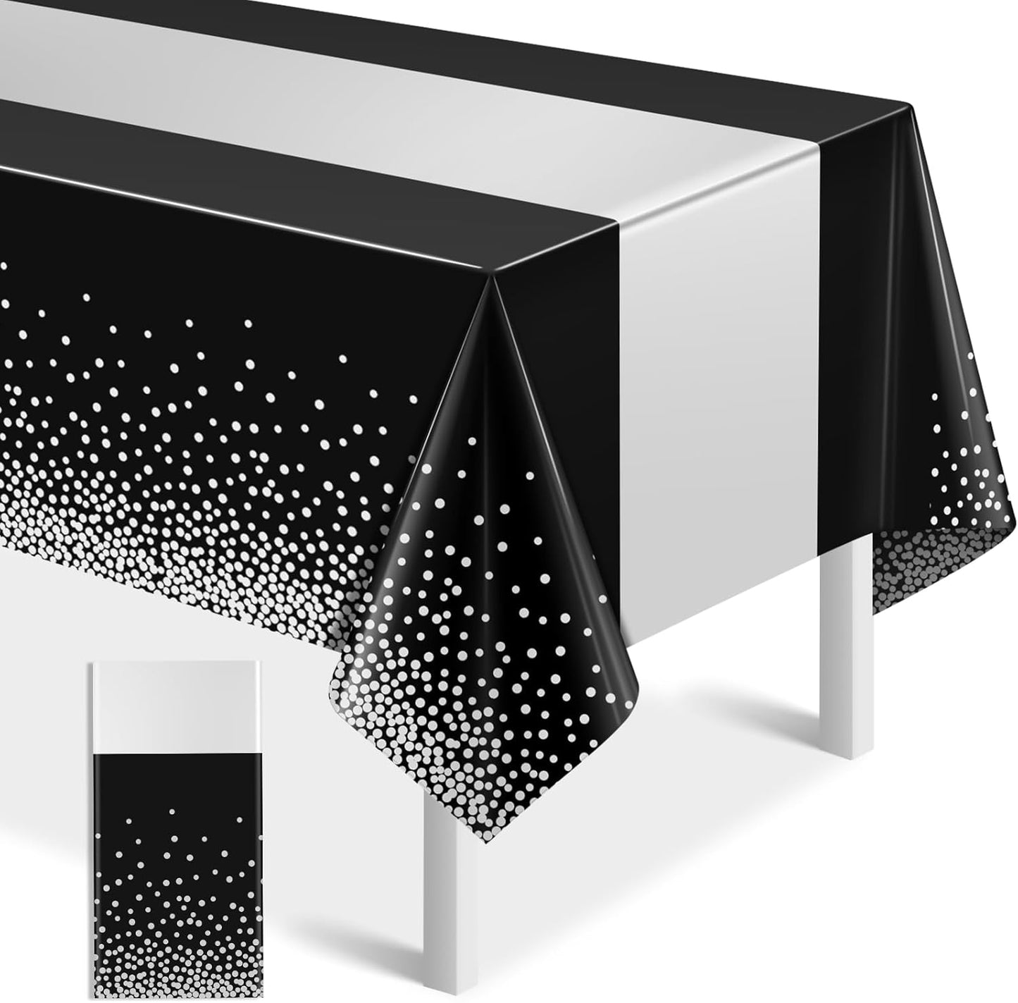 MASHAN 3Pcs Black and Red Tablecloth Party Decorations,Plastic Black Table Cloth Printed Red Table Runner Disposable Rectangle Cover for Birthday Weeding Anniversary Graduation Party,54 x108 Inch