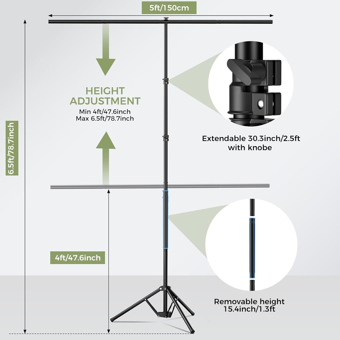 EMART Green Screen Backdrop Kit with Reverse Folding Base, 5x6.5ft Photo Greenscreen Background with Portable T-Shape Stand and 6 Clamps for Photography, Photoshoot, Studio Video Recording, Streaming