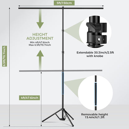 EMART Green Screen Backdrop Kit with Reverse Folding Base, 5x6.5ft Photo Greenscreen Background with Portable T-Shape Stand and 6 Clamps for Photography, Photoshoot, Studio Video Recording, Streaming