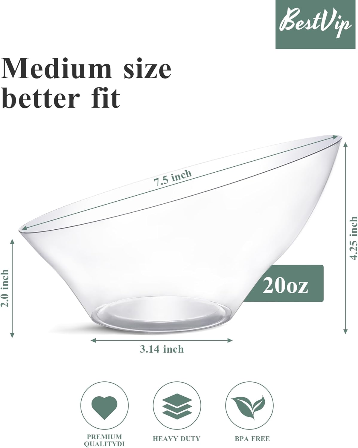 BESTVIP 54oz Clear Plastic Serving Bowls for Party - 12 Pack Angled Disposable Serving Bowls, Party for Chips, Snacks, Fruit, Salad - Bowls for Parties, Daily Use, Catering, Christmas