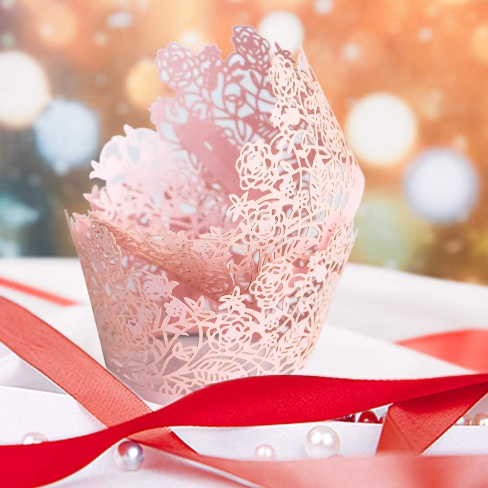 YOZATIA 60pcs Black Rose Lace Cupcake Wrappers Holders, Laser Cut Cupcake Liners Decorative Liners for Wedding Party Birthday Cake Decoration Supplies