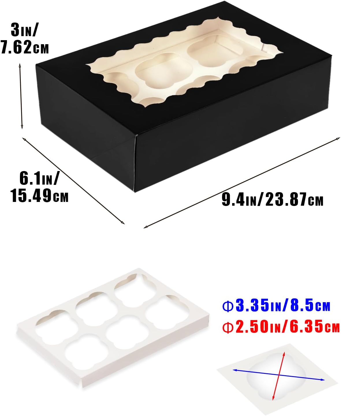 Bakepacker Auto-pop up 6 Cupcake Boxes with Window 20 Count Pink Box 9.4 x 6.1 x 3 inch Cupcake Carrier