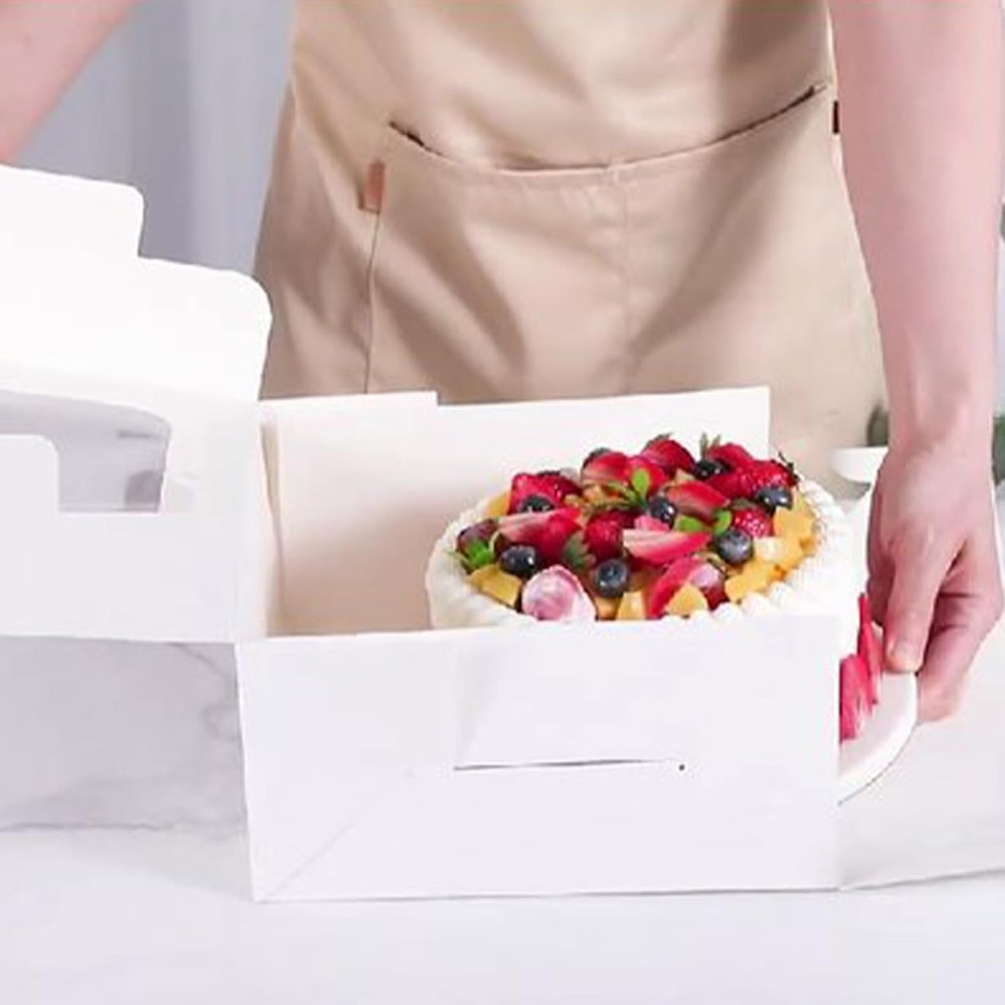 30 Pcs Cake Boxes 10 Inch with Window Clear Bakery Dessert Box Square White Large Disposable Pie Boxes Package for Bake Goods Paper Pastry Packaging Donut Delivery Box