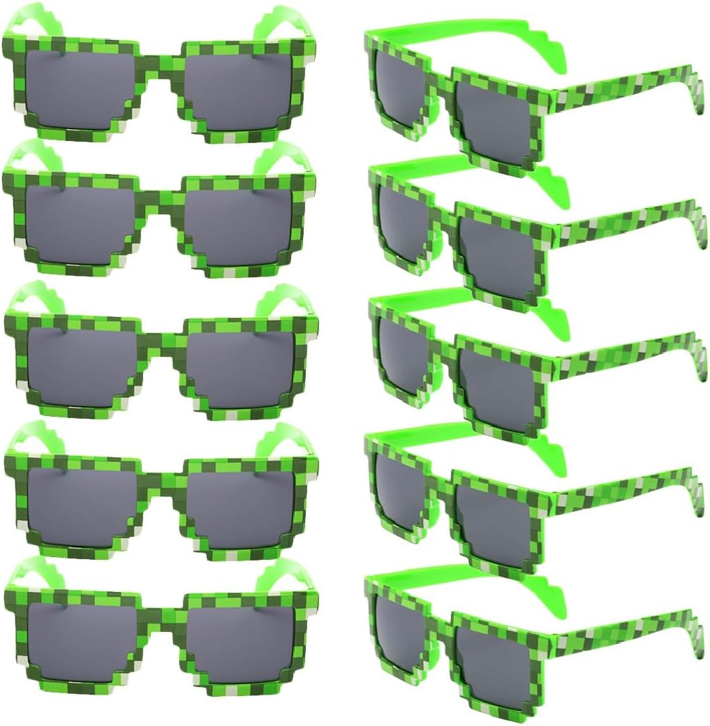 kilofly 10pc 8-Bit Pixel UV Protect Gamer Sunglasses Adult Kids Party Favors
